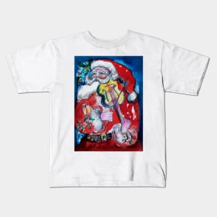 SANTA CLAUS VIOLIN PLAYER /  MUSICAL CHRISTMAS PARTY Kids T-Shirt